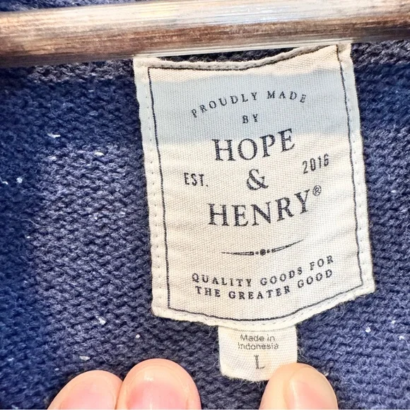 Hope & Henry Coastal Preppy Herringbone Organic Cotton Quarter Zip Sweater L A38 - Picture 7 of 9